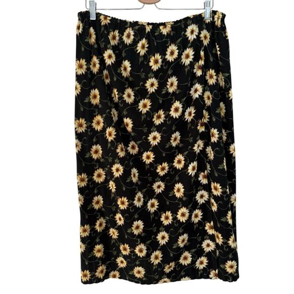 Unknown Dresses & Skirts - Daisy Black and Yellow Midi Skirt With Side Slit Floral Black Skirt